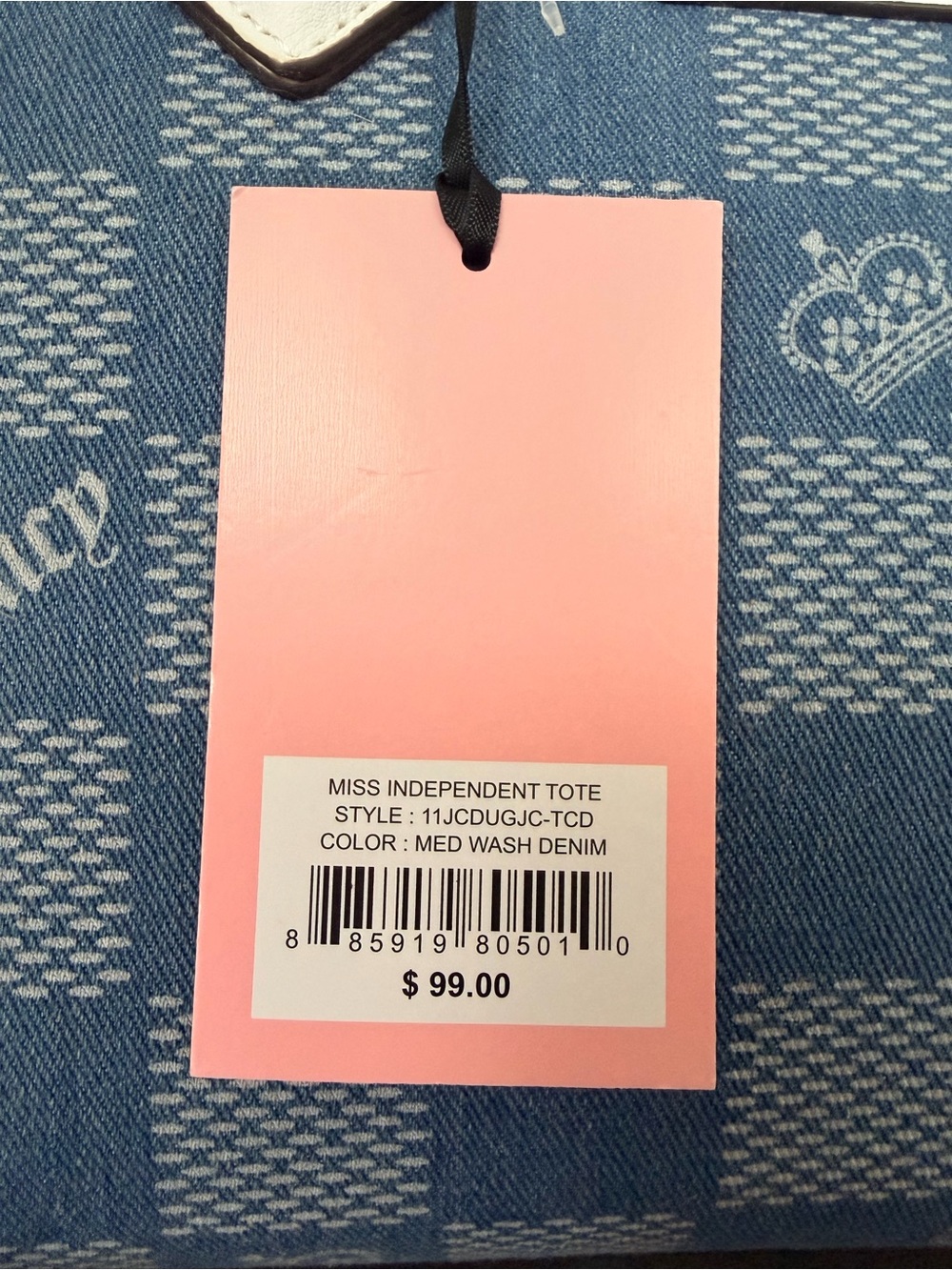 Juicy Couture "Miss Independent" Denim Checkered Tote - Picture 5 of 5